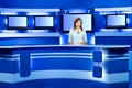 Television anchorwoman at TV studio Royalty Free Stock Photo