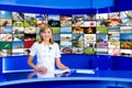 Television anchorwoman at TV studio Royalty Free Stock Photo