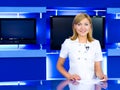 Television anchorwoman at TV studio Royalty Free Stock Photo