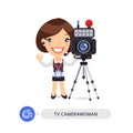 Television Camerawoman Flat Cartoon Character Royalty Free Stock Photo