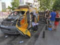 Television channel broadcast vehicle damaged in Taksim Square.