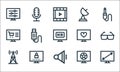 Television line icons. linear set. quality vector line set such as adjust, low volume, radio antenna, football, password, online