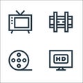 television line icons. linear set. quality vector line set such as hdtv, film reel, wall bracket