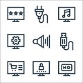 Television line icons. linear set. quality vector line set such as hdtv, password, online shopping, usb cable, volume, settings, Royalty Free Stock Photo