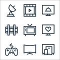 television line icons. linear set. quality vector line set such as responsive, curve, gamepad, romantic, old tv, wall bracket,