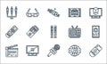 Television line icons. linear set. quality vector line set such as smart tv, microphone, clapperboard, programme, tv screen,