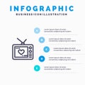 Television, Love, Valentine, Movie Line icon with 5 steps presentation infographics Background