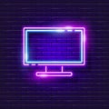 Television neon icon. Vector illustration for design. Household appliances concept. Glowing TV sign