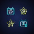 Television neon light icons set