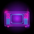 Television neon logo. glow in the dark. electric theme season. party night club.