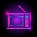 Television neon logo. glow in the dark. electric theme season. party night club.