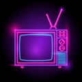 Television neon logo. glow in the dark. electric theme season. party night club.