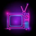 Television neon logo. glow in the dark. electric theme season. party night club.