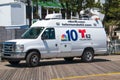Television news van for NBC and Telemundo stations on the Atlantic City boardwalk covering the start of the summer season
