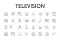 Television line icons collection. Cellph, iPad, Laptop, Desktop, Radio, Headphs, Earphs vector and linear illustration