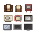 Television receivers set, TV evolution from obsolete to modern vector Illustrations on a white background Royalty Free Stock Photo