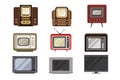 Television receivers set, TV evolution from obsolete to modern vector Illustrations on a white background Royalty Free Stock Photo