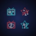 Television series genres neon light icons set