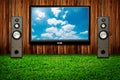 Television set and two speakers Royalty Free Stock Photo