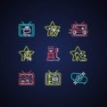 Television show neon light icons set