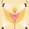 Television show. Showgirl with brazilian style carnival costume. Carnaval dancer. Cabaret singer or brazilian showgirl