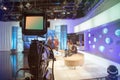 Television studio with camera and lights - recording TV show Royalty Free Stock Photo