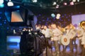Television studio with camera and lights - recording TV show Royalty Free Stock Photo