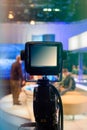 Television studio with camera and lights - recording TV show Royalty Free Stock Photo