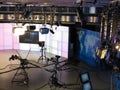Television studio equipment, spotlight truss and p Royalty Free Stock Photo