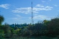 Television tower construction to transmit signals TV Royalty Free Stock Photo