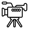 Television video camera line icon, optical equipment concept. Vector graphics. Studio camera with microphone on tripod Royalty Free Stock Photo