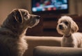 television viendo nino perro Royalty Free Stock Photo