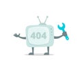 Televisor 404 character with legs and hands wrench. Repair tv fixing not available on reconstruction. Color vector