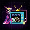 Televisor with icons of eighties and nineties retro Royalty Free Stock Photo