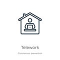 Telework icon. Thin linear telework outline icon isolated on white background from Coronavirus Prevention collection. Modern line