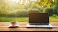 Telework outdoors ai generated laptop template