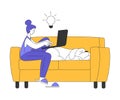 Teleworking with Young Woman Sitting on Sofa with Laptop Working from Home Vector Illustration