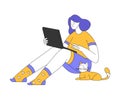 Teleworking with Young Woman in Socks Sitting with Laptop Working from Home Vector Illustration