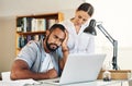 Tell me how you feel. a young woman comforting her husband while he works from home. Royalty Free Stock Photo