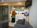 Teller counter at Bank Syariah Indonesia (BSI). Bank BSI employees are serving visitors