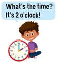 Telling time with a boy holding a clock Royalty Free Stock Photo