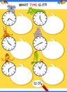 Telling time educational task with animals