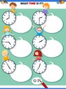 Telling time educational task with cartoon children Royalty Free Stock Photo