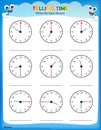 Telling time worksheet. Royalty Free Stock Photo