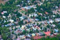 Telluride Colorado aerial photo showing the colorful houses in neighborhoods of this box canyon town in the Rocky Mountains Royalty Free Stock Photo