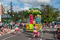 Telly Monster, Prairie Dawn and dancers In Sesame Street Party Parade at Seaworld Royalty Free Stock Photo