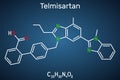 Telmisartan molecule. It is medication used to treat high blood pressure, heart failure. Structural chemical formula on the dark Royalty Free Stock Photo