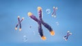 Telomere chromosome with bubble floating on blue background