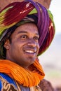 Telouet, Morocco - Oct 21, 2019: Guide in the ruins of Glaoui kasbah at Telouet in the Atlas mountains Royalty Free Stock Photo