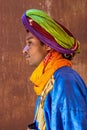 Telouet, Morocco - Oct 21, 2019: Guide in the ruins of Glaoui kasbah at Telouet in the Atlas mountains Royalty Free Stock Photo